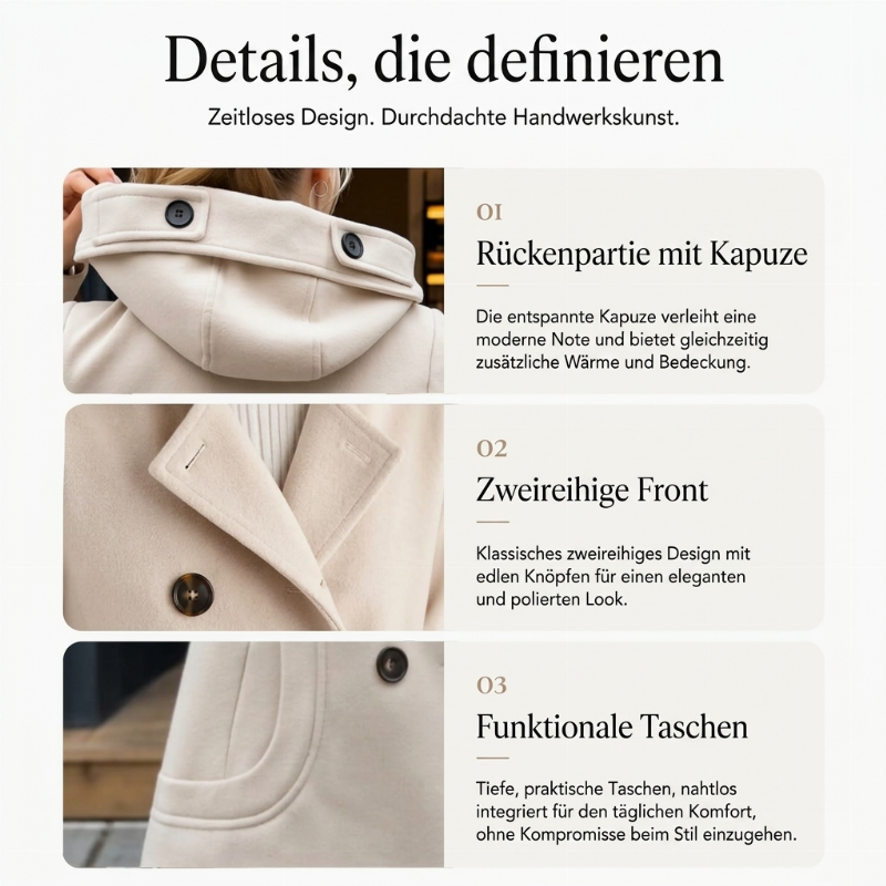 📢🎉50%Rabatt!!!🛍️✨Damen doppelreihiger Kapuzzi-Peat-Mantel