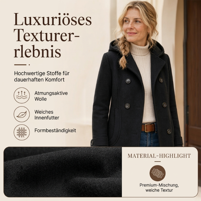 📢🎉50%Rabatt!!!🛍️✨Damen doppelreihiger Kapuzzi-Peat-Mantel
