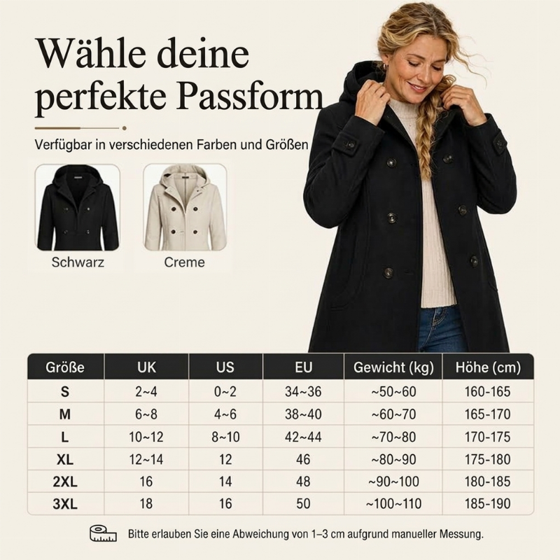📢🎉50%Rabatt!!!🛍️✨Damen doppelreihiger Kapuzzi-Peat-Mantel