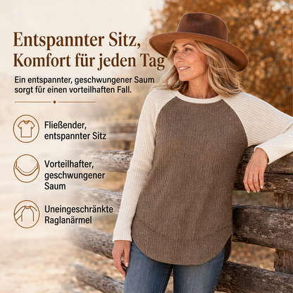 📢🎉50%Rabatt!!!🛍️🤠 Damen Western Ranch-Stil Raglan-Strickoberteil – Strukturiert, bequem & immer passend