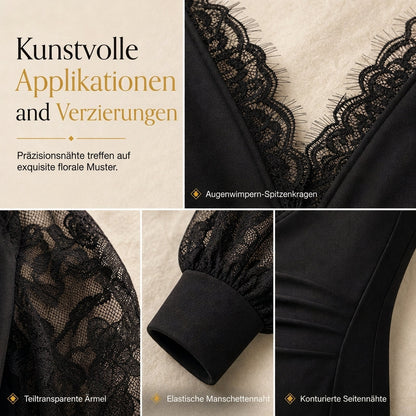 📢📢50%Rabatt!!!🎉✨Damen Spitzenoberteil mit tiefem V-Ausschnitt und langen Ärmeln