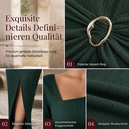 📢📢50%Rabatt!!!🎉✨Damen Herbst Winter Einfarbiges Stricktextur Langes Kleid mit Unregelmäßigem Ausschnitt
