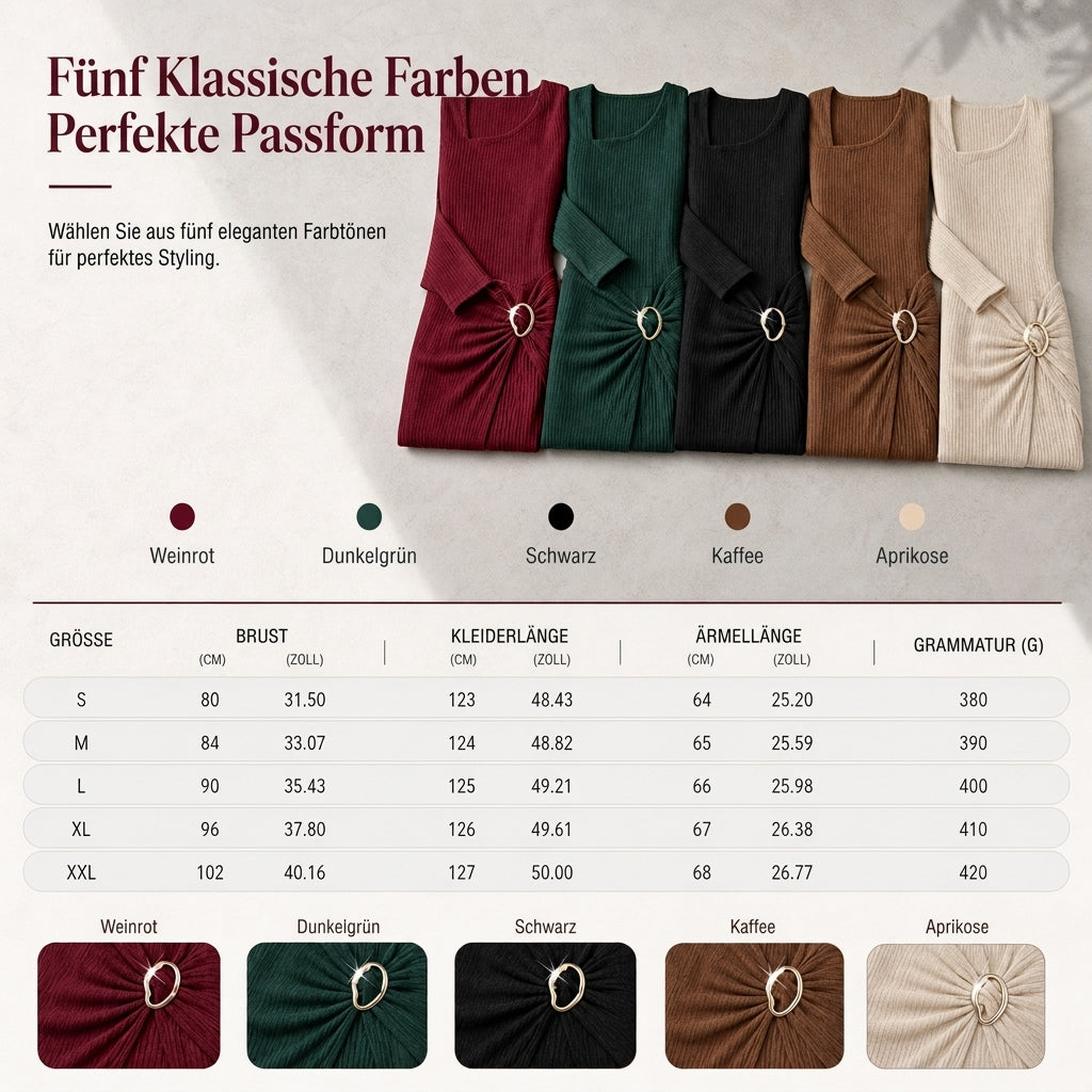 📢📢50%Rabatt!!!🎉✨Damen Herbst Winter Einfarbiges Stricktextur Langes Kleid mit Unregelmäßigem Ausschnitt