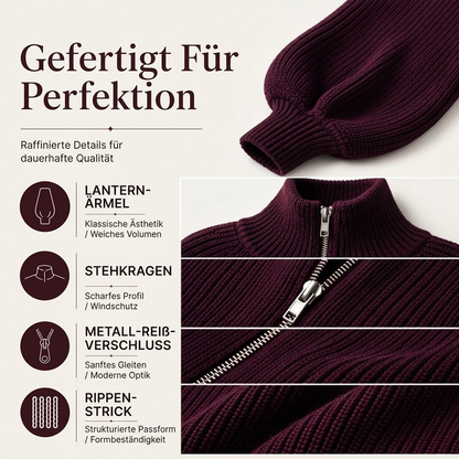 📢🎉50%Rabatt!!!🛍️✨Damen Strickpullover mit Laternenärmeln und Reißverschluss