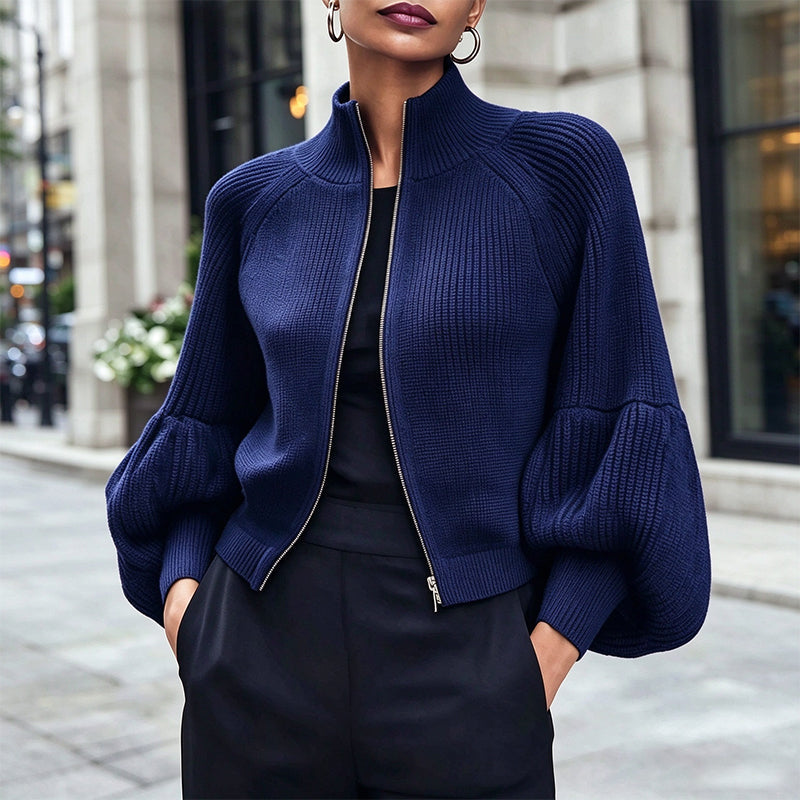 📢🎉50%Rabatt!!!🛍️✨Damen Strickpullover mit Laternenärmeln und Reißverschluss