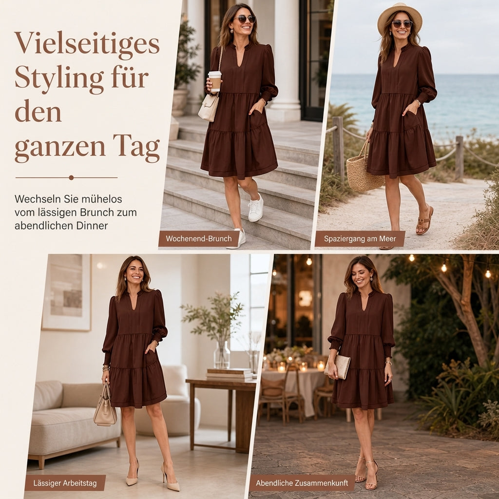🔥Beliebtes Produkt ！✨Damen V-Ausschnitt gestuftes Rüschen Minikleid