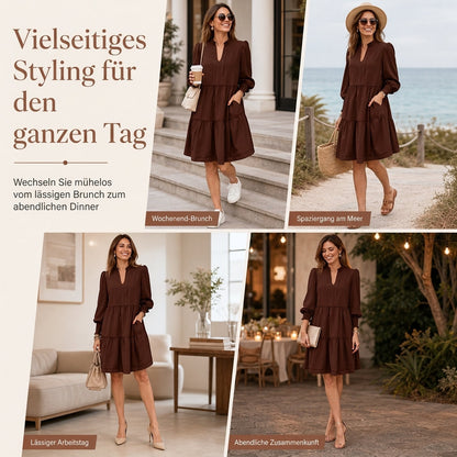 🔥Beliebtes Produkt ！✨Damen V-Ausschnitt gestuftes Rüschen Minikleid