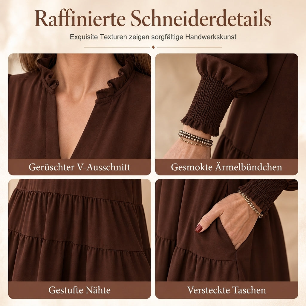 🔥Beliebtes Produkt ！✨Damen V-Ausschnitt gestuftes Rüschen Minikleid