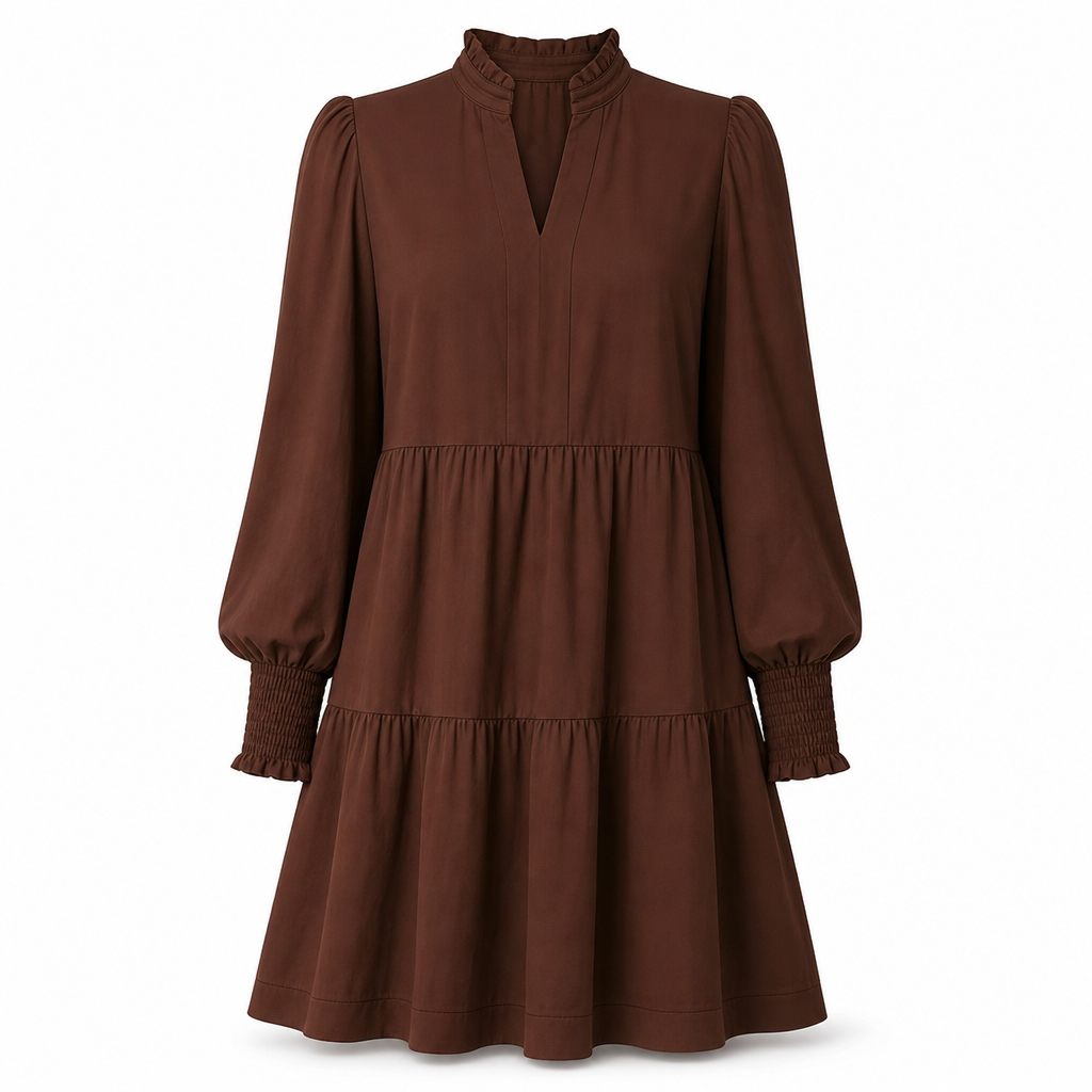 🔥Beliebtes Produkt ！✨Damen V-Ausschnitt gestuftes Rüschen Minikleid