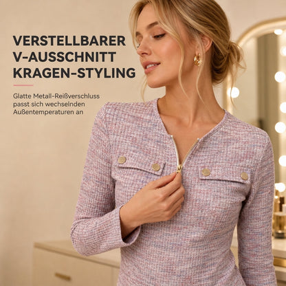📢🎉50%Rabatt!!!🛍️🌿 Feminin & modern – Halb-Zip Strickoberteil mit V-Ausschnitt – Weicher Stoff, moderner Schnitt & vielseitig kombinierbar
