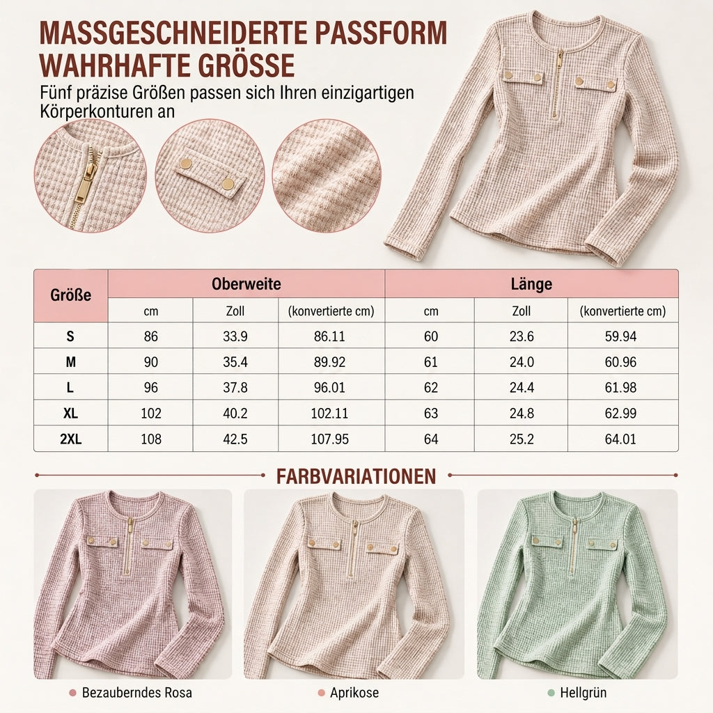 📢🎉50%Rabatt!!!🛍️🌿 Feminin & modern – Halb-Zip Strickoberteil mit V-Ausschnitt – Weicher Stoff, moderner Schnitt & vielseitig kombinierbar