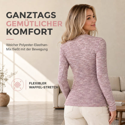📢🎉50%Rabatt!!!🛍️🌿 Feminin & modern – Halb-Zip Strickoberteil mit V-Ausschnitt – Weicher Stoff, moderner Schnitt & vielseitig kombinierbar