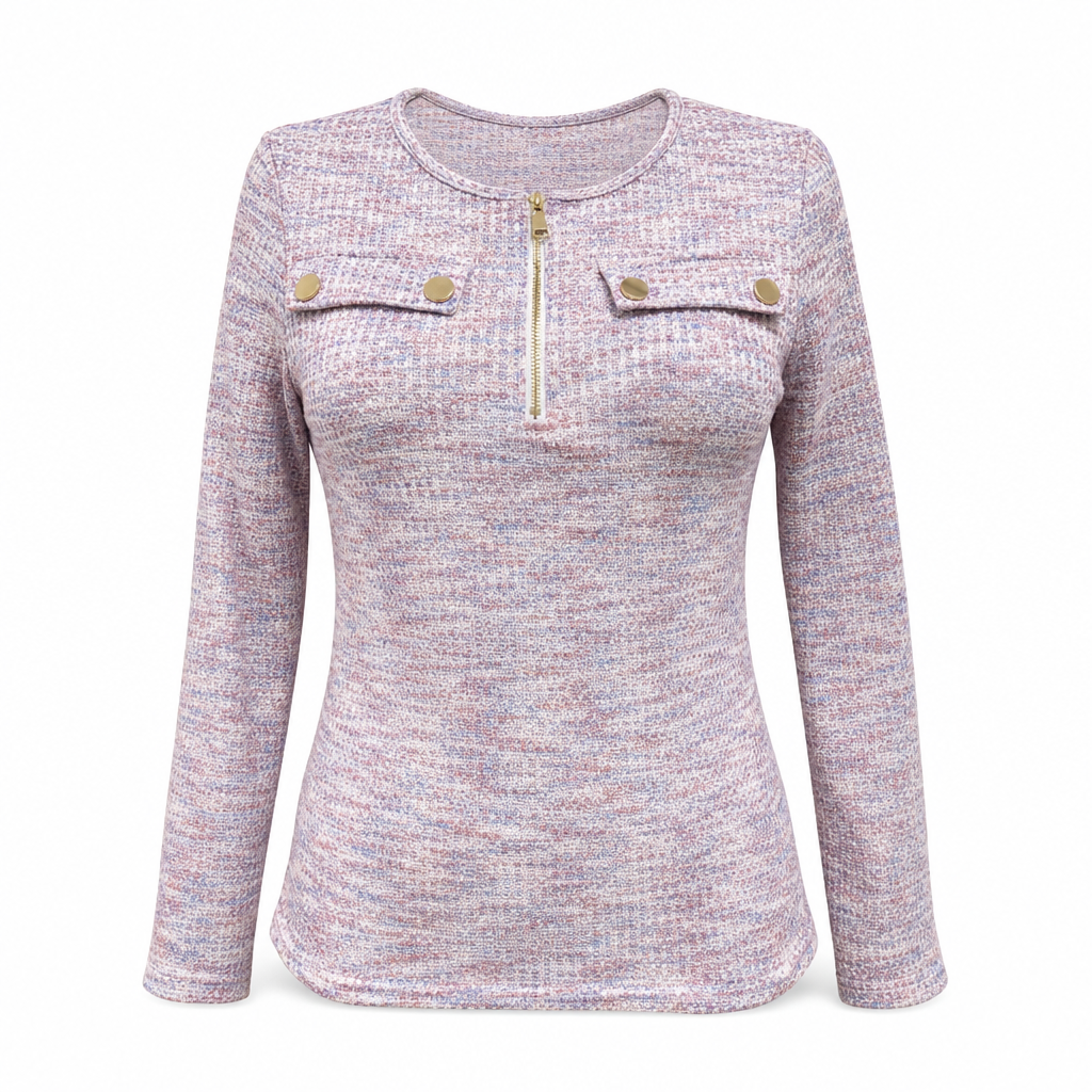 📢🎉50%Rabatt!!!🛍️🌿 Feminin & modern – Halb-Zip Strickoberteil mit V-Ausschnitt – Weicher Stoff, moderner Schnitt & vielseitig kombinierbar