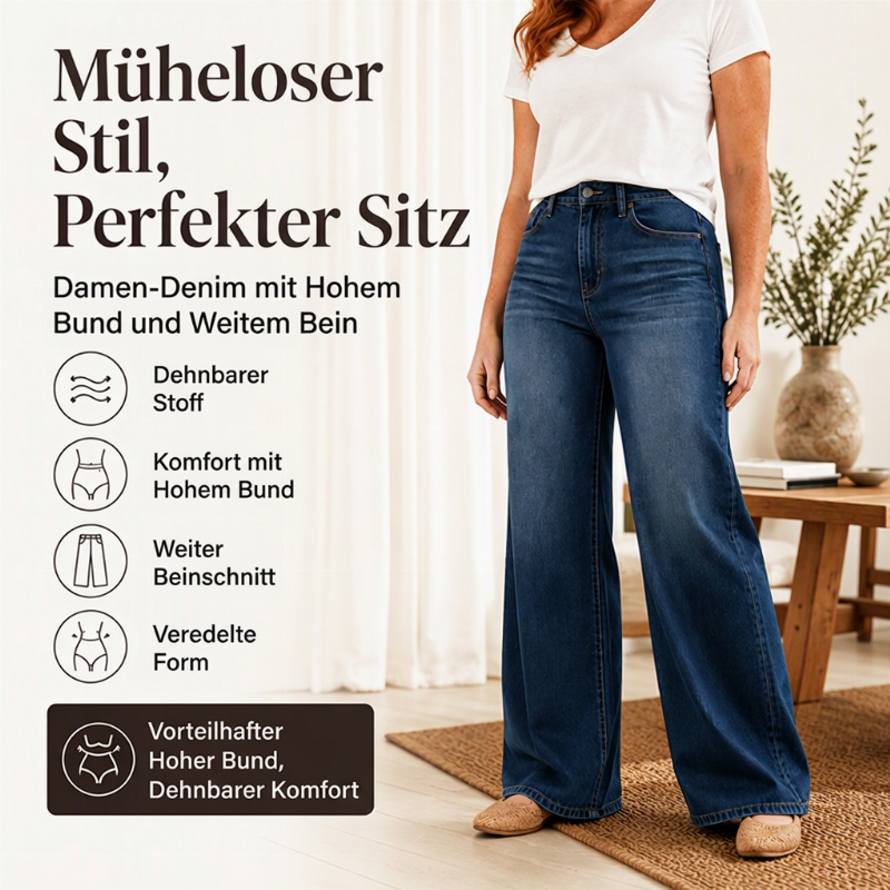 📢🎉50%Rabatt!!!🛍️✨Damen Stretch-Jeans mit hohem Bund und weitem Bein