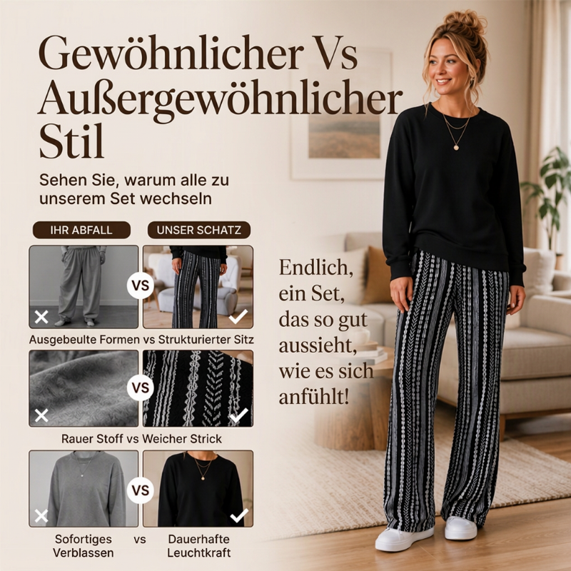 📢🎉50%Rabatt!!!🛍️✨Freizeit-Oberteil mit Rundhalsausschnitt und bedruckte Hosen Set für Damen