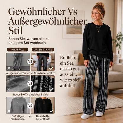 📢🎉50%Rabatt!!!🛍️✨Freizeit-Oberteil mit Rundhalsausschnitt und bedruckte Hosen Set für Damen