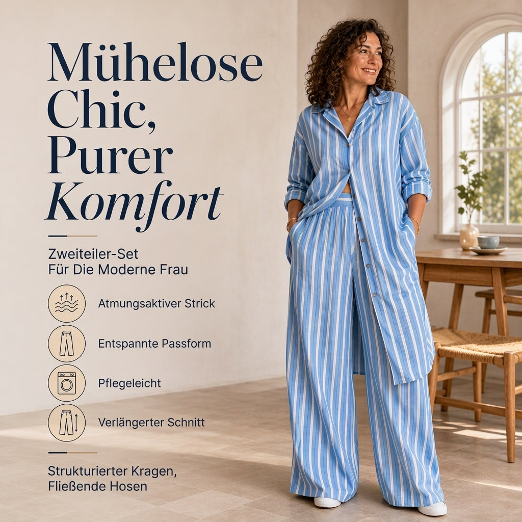 ⌛ Nur solange Vorrat reicht – danach regulärer Preis! Damen gestreiftes Longline-Hemd mit weit geschnittener Hose