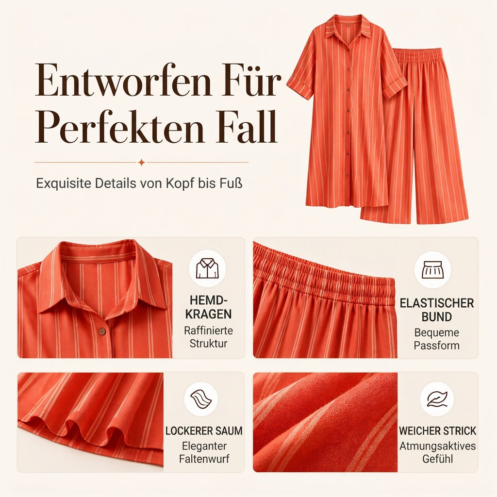 ⌛ Nur solange Vorrat reicht – danach regulärer Preis! Damen gestreiftes Longline-Hemd mit weit geschnittener Hose