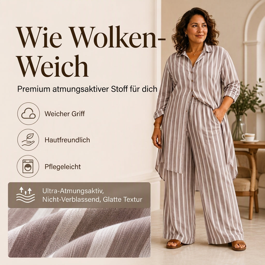 ⌛ Nur solange Vorrat reicht – danach regulärer Preis! Damen gestreiftes Longline-Hemd mit weit geschnittener Hose