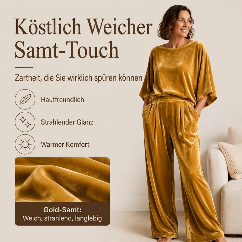📢🎉50%Rabatt!!!🛍️✨Samt-Set für Damen: Kurzarm-Oberteil & Weite-Hose