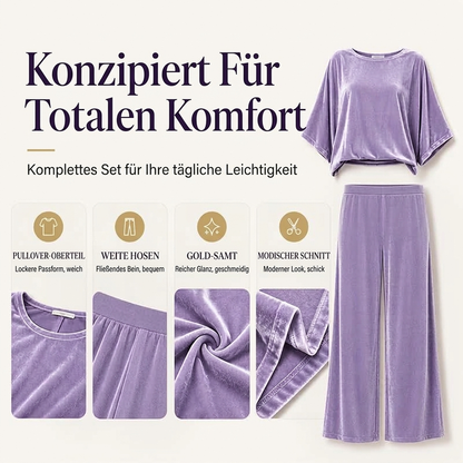 📢🎉50%Rabatt!!!🛍️✨Samt-Set für Damen: Kurzarm-Oberteil & Weite-Hose
