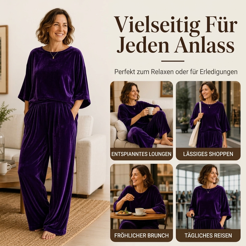📢🎉50%Rabatt!!!🛍️✨Samt-Set für Damen: Kurzarm-Oberteil & Weite-Hose