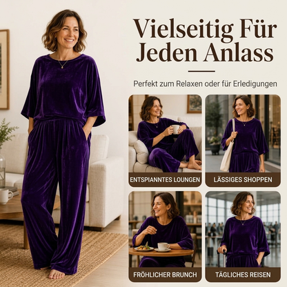 📢🎉50%Rabatt!!!🛍️✨Samt-Set für Damen: Kurzarm-Oberteil & Weite-Hose
