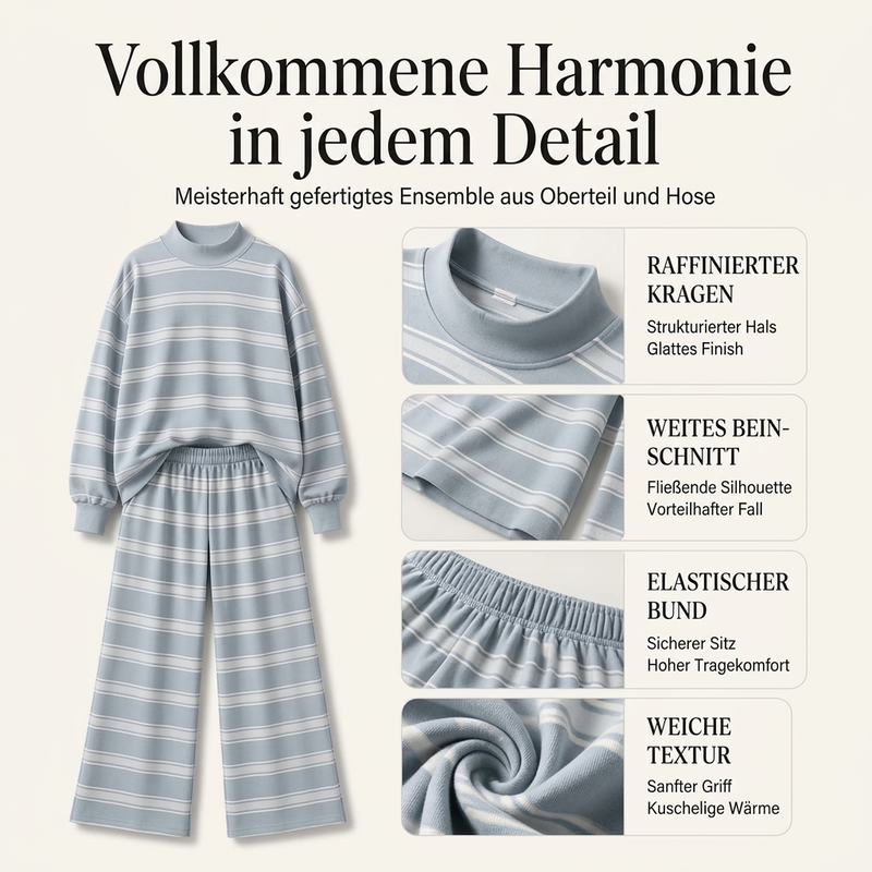 📢🎉50%Rabatt!!!🛍️🌟Damen-Streifenmotte-Mock-Neck-Top & Wide-Leg-Hosen-Set