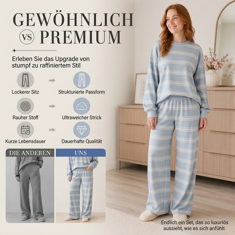 📢🎉50%Rabatt!!!🛍️🌟Damen-Streifenmotte-Mock-Neck-Top & Wide-Leg-Hosen-Set