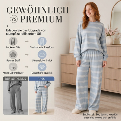 📢🎉50%Rabatt!!!🛍️🌟Damen-Streifenmotte-Mock-Neck-Top & Wide-Leg-Hosen-Set