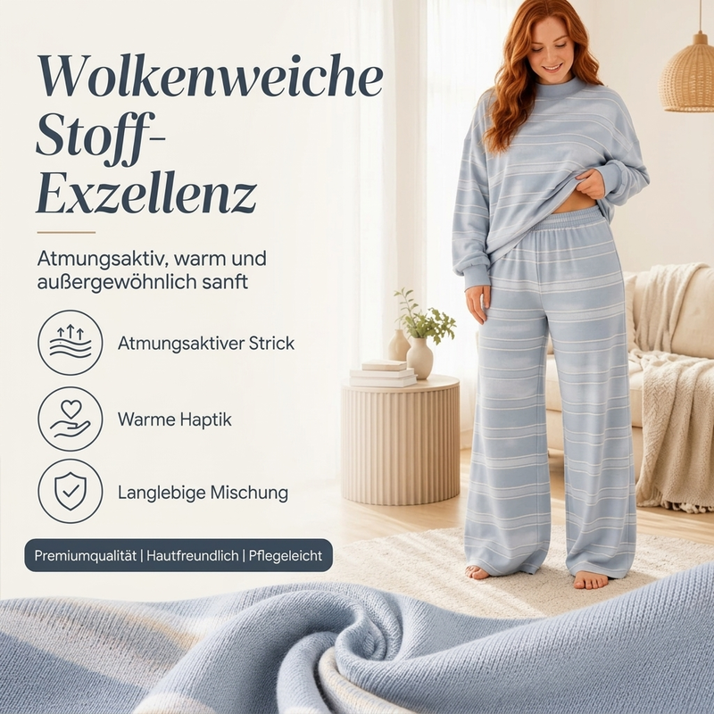 📢🎉50%Rabatt!!!🛍️🌟Damen-Streifenmotte-Mock-Neck-Top & Wide-Leg-Hosen-Set