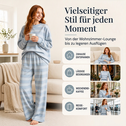 📢🎉50%Rabatt!!!🛍️🌟Damen-Streifenmotte-Mock-Neck-Top & Wide-Leg-Hosen-Set