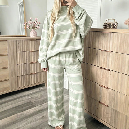 📢🎉50%Rabatt!!!🛍️🌟Damen-Streifenmotte-Mock-Neck-Top & Wide-Leg-Hosen-Set