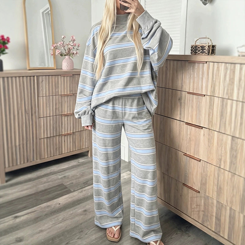 📢🎉50%Rabatt!!!🛍️🌟Damen-Streifenmotte-Mock-Neck-Top & Wide-Leg-Hosen-Set