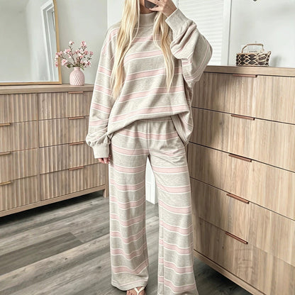 📢🎉50%Rabatt!!!🛍️🌟Damen-Streifenmotte-Mock-Neck-Top & Wide-Leg-Hosen-Set