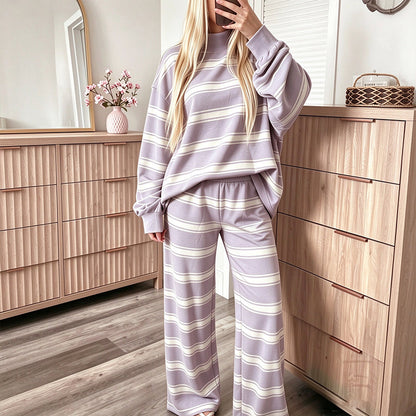 📢🎉50%Rabatt!!!🛍️🌟Damen-Streifenmotte-Mock-Neck-Top & Wide-Leg-Hosen-Set