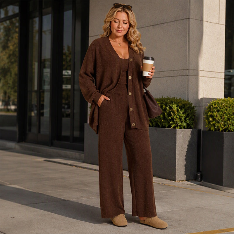 🌪️ Dieser Artikel fliegt raus – der Bestand schmilzt minütlich! Damen 3-teiliges Strick-Loungewear-Set