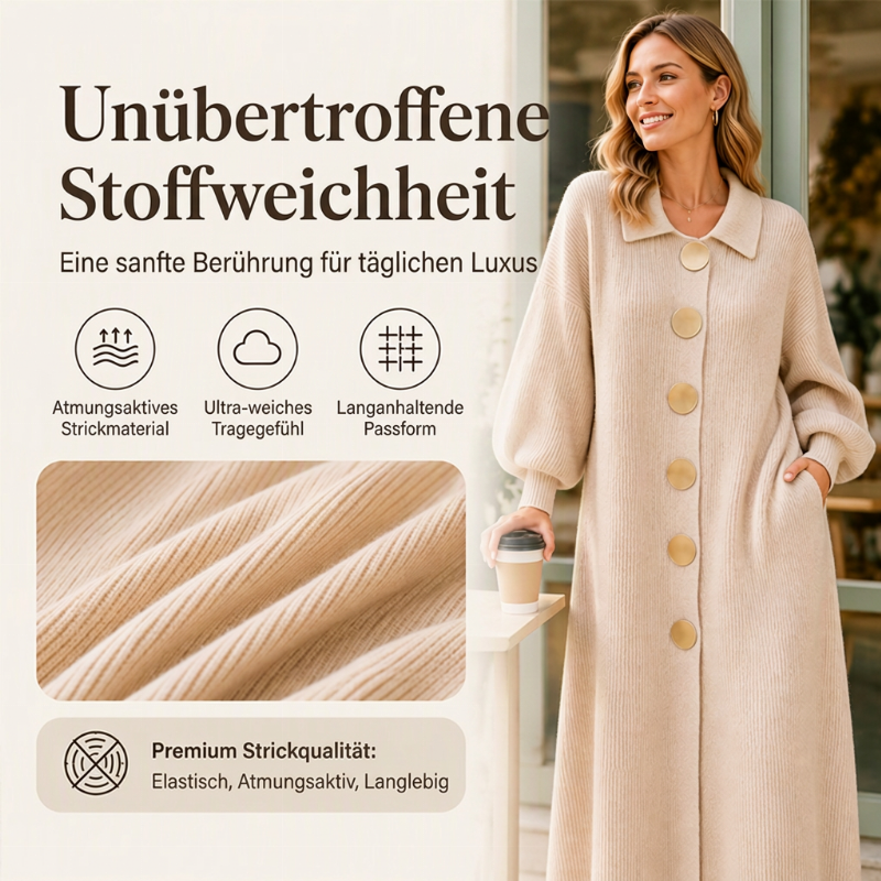 🔥 Beliebtes Produkt ！✨Damen Maxikleid aus Rippstrick mit Laternenärmeln