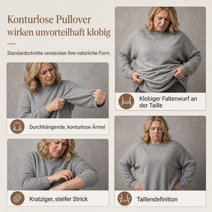 📢🎉50%Rabatt!!!🛍️✨Damen lässiger lockerer Rundhals Langarm Strickpullover mit herunterfallenden Schultern, Fledermausärmeln und seitlicher Rüschenoptik