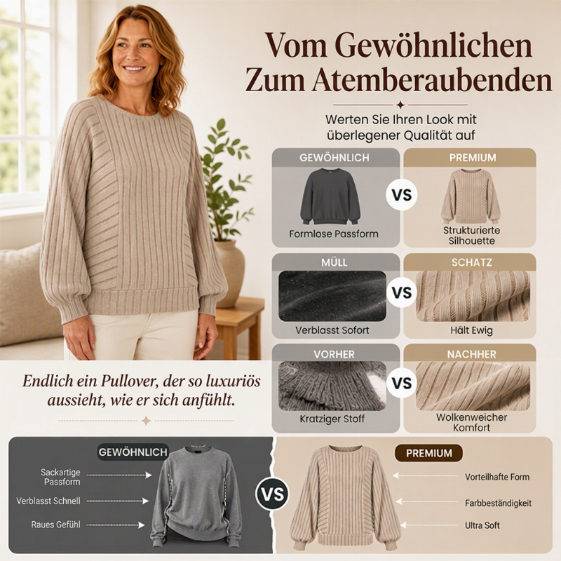 🔥 50% Rabatt – nur heute! 🎉 Damen lässiger Pullover mit Rippstrick und Laternenärmeln