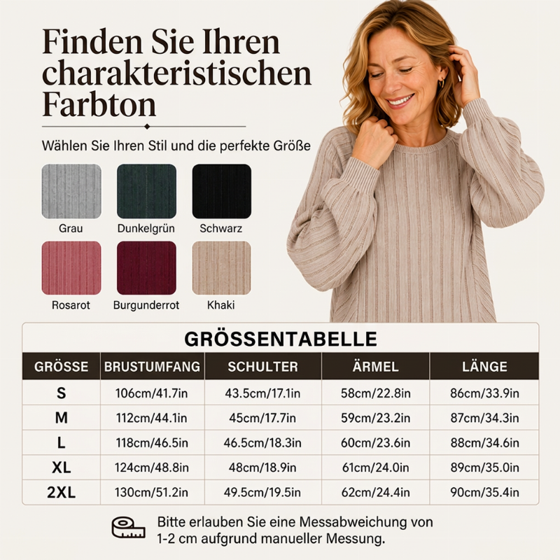 🔥 50% Rabatt – nur heute! 🎉 Damen lässiger Pullover mit Rippstrick und Laternenärmeln