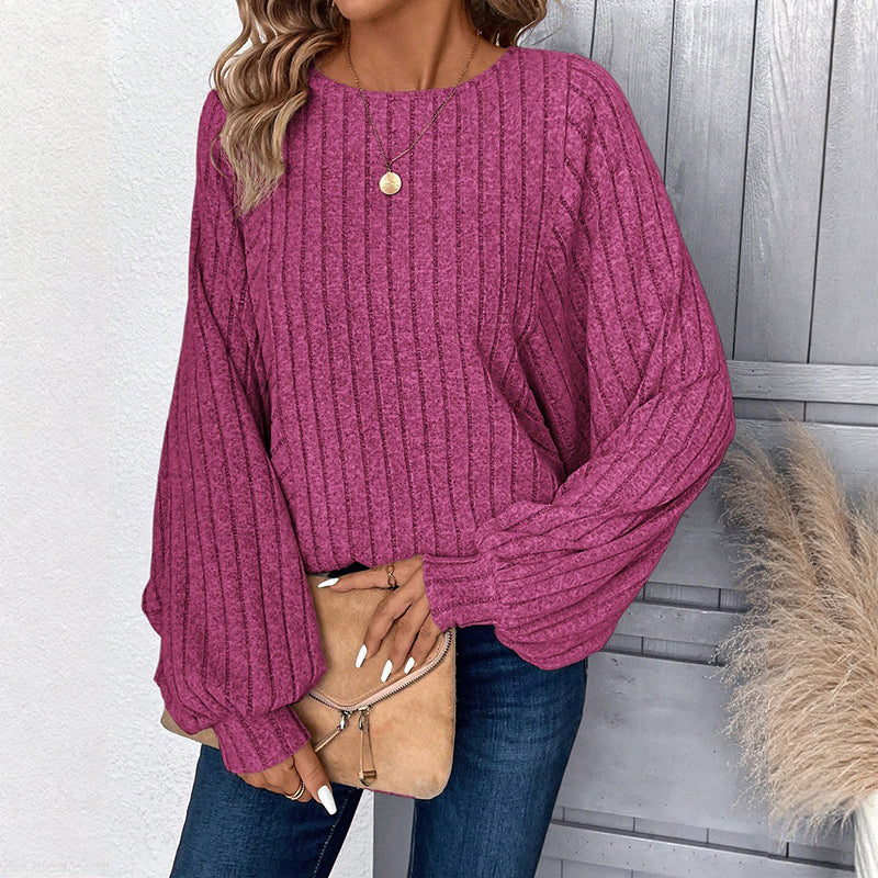 🔥 50% Rabatt – nur heute! 🎉 Damen lässiger Pullover mit Rippstrick und Laternenärmeln
