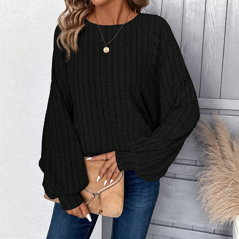🔥 50% Rabatt – nur heute! 🎉 Damen lässiger Pullover mit Rippstrick und Laternenärmeln