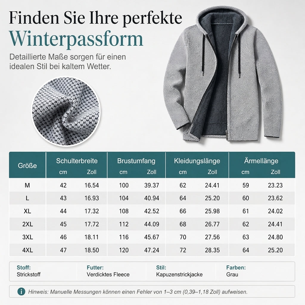 📢🎉50%Rabatt!!!🛍️✨Herren Winter Strickjacke mit Kapuze, kariert, mit Fleecefutter, dicker Mantel mit langen Ärmeln