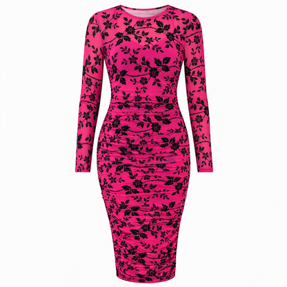 📢🎉50%Rabatt!!!🛍️✨2-Teiler Damen Kleid Set mit langärmligem, meshartigem und kettenbedrucktem Bodycon Midikleid und Unterkleid