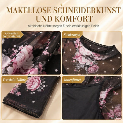 📢🎉50%Rabatt!!!🛍️✨2-Teiler Damen Kleid Set mit langärmligem, meshartigem und kettenbedrucktem Bodycon Midikleid und Unterkleid
