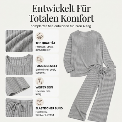 🎯 Einfach halber Preis – keine Spiele! Geripptes Oberteil mit geraden Hosen für Damen, Set