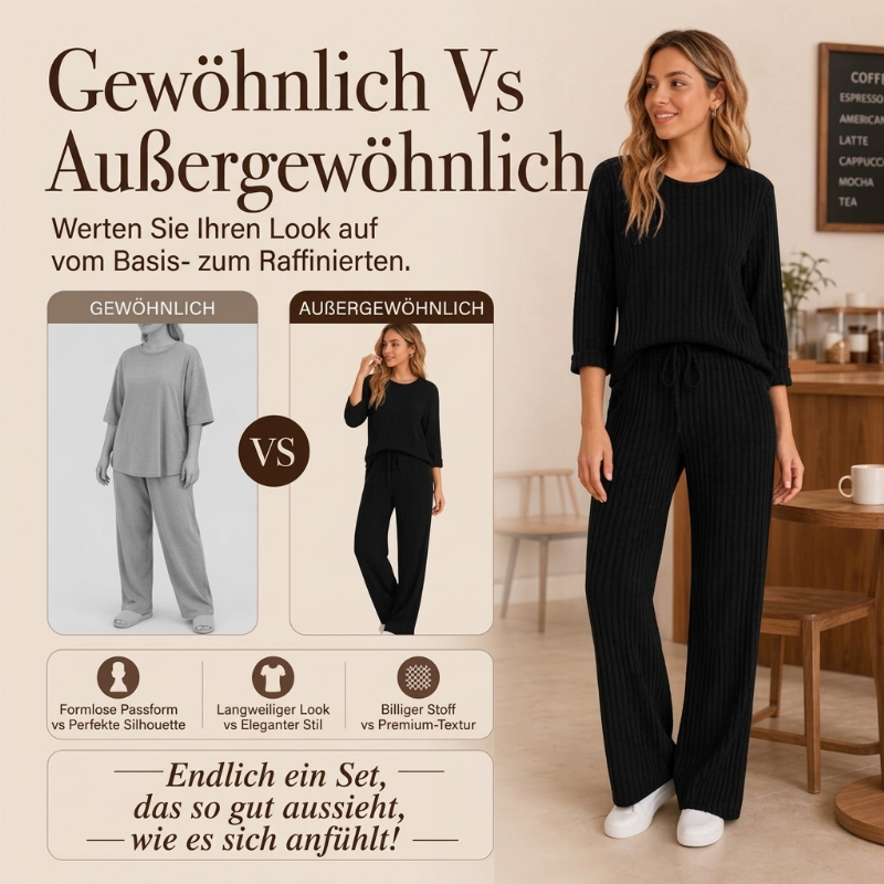 🎯 Einfach halber Preis – keine Spiele! Geripptes Oberteil mit geraden Hosen für Damen, Set