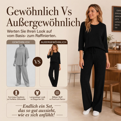 🎯 Einfach halber Preis – keine Spiele! Geripptes Oberteil mit geraden Hosen für Damen, Set