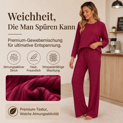 🎯 Einfach halber Preis – keine Spiele! Geripptes Oberteil mit geraden Hosen für Damen, Set